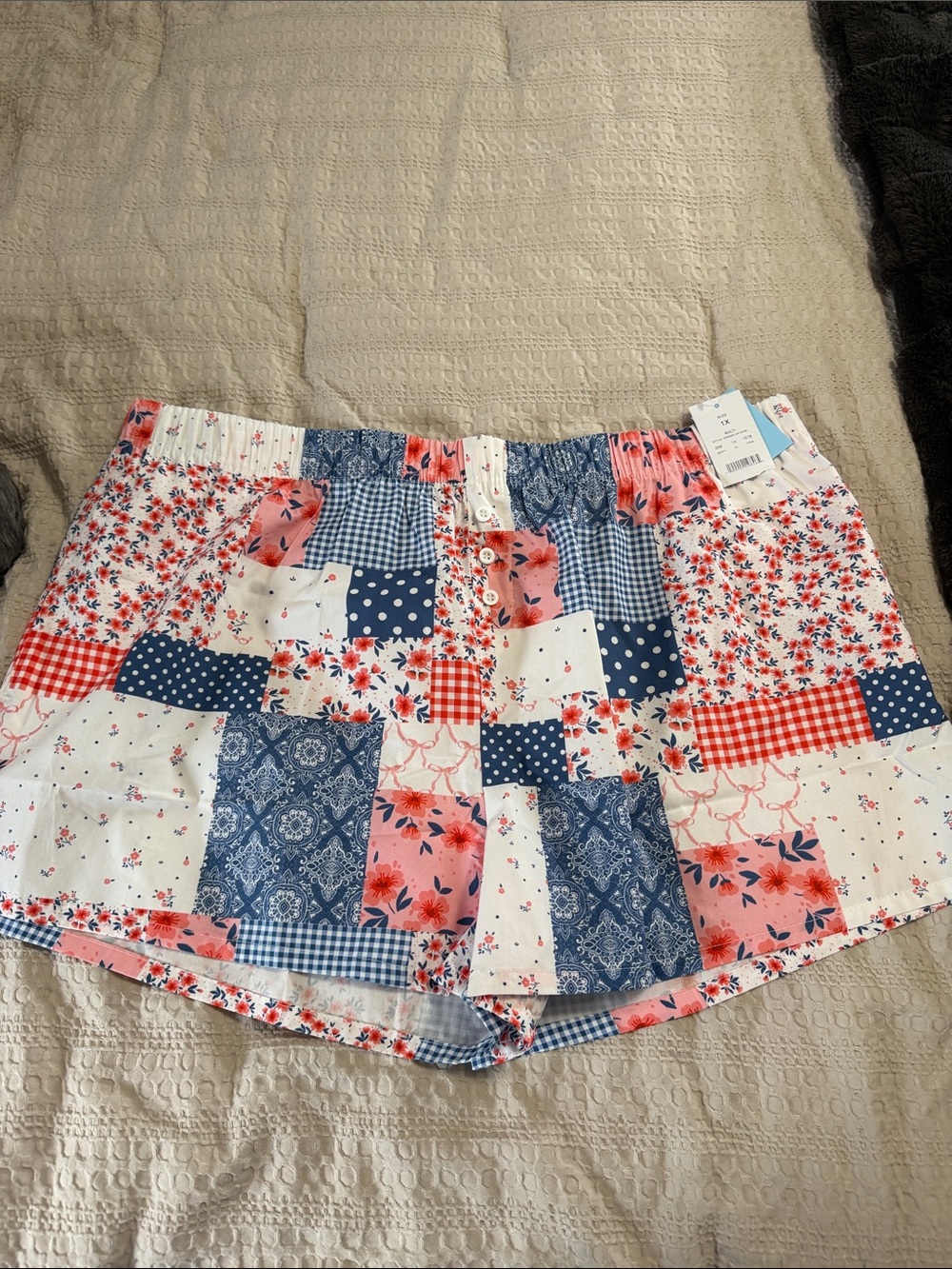 Zoe + Liv Patchwork Floral Gingham Athletic Shorts - Pink & Blue